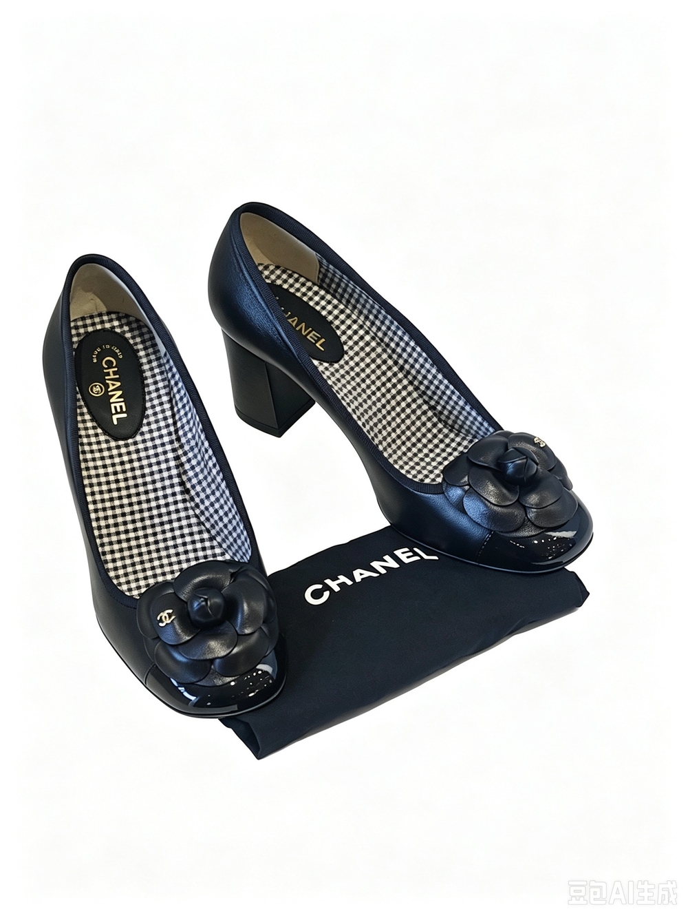 CHANEL Black Camellia Block Heel Pumps